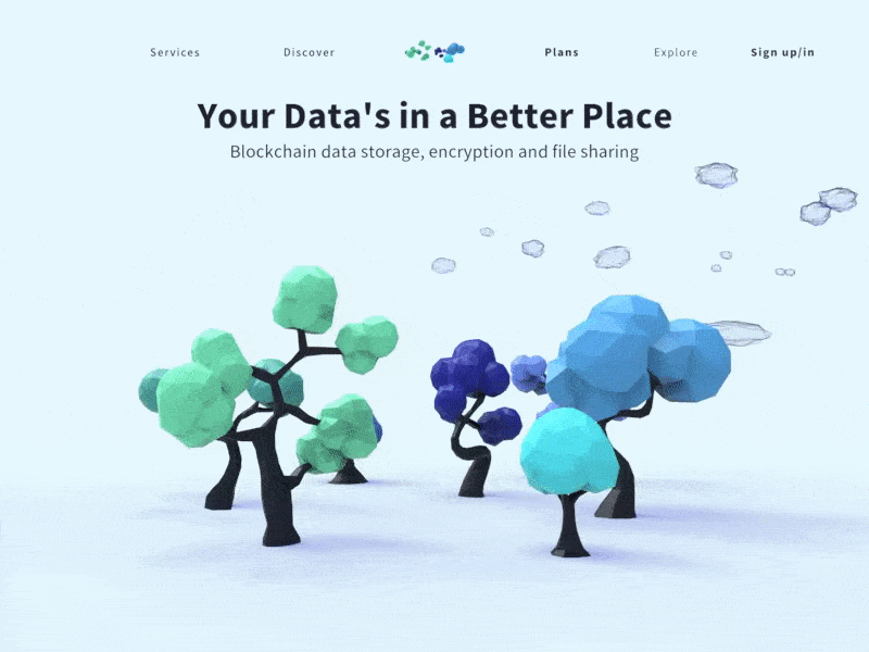 Cloudy // Landing page for a blockchain data storage 3d 3d animation 3d art animation blockchain design illustration landing page loading animation lowpoly storage ui ux web web design website