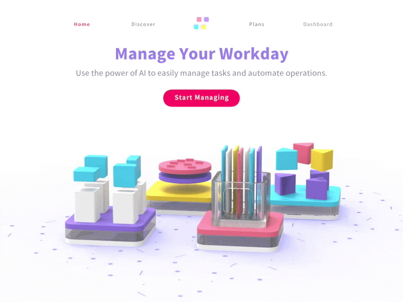 Work Manager // Web landing page for a work organizer tool 3d 3d animation 3d art ai animation call to action creative design design illustration landing page loading animation logo manager ui ux vector web web design workflow workout