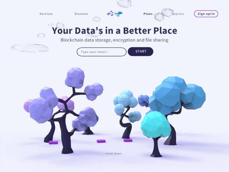 Cloudy // Web landing page for a blockchain data storage_Home 3d 3d animation 3d art animation blockchain call to action cloud data design landing page loading animation logo lowpoly storage subscribe ui ux vector web