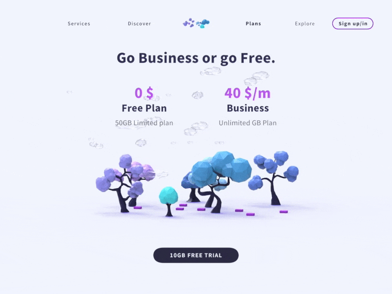 Cloudy // Web landing page for a blockchain data storage_Pricing 3d 3d animation 3d art animation blockchain call to action data design illustration landing page loading animation logo platform pricing privacy policy storage subscription ui ux web