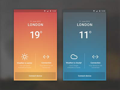 Weather android app cloudy connect gradient report sunny temperature ui ux weather