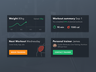 Fitness Widgets app dashboard design fitness gym mobile training ui ux widget workout