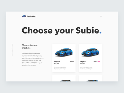 Subaru Impreza - Configurator automotive car configurator impreza layout minimal modern subaru typography ui website wrx