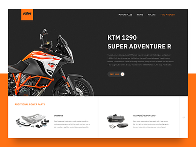 KTM product page bike clean design ktm landing page motorbike presentation product productpage simple typography ui ux