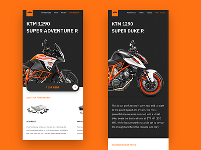 Ktm Mobile Page app appdesign bike clean design ktm mobile motorbike product productpage racing simple