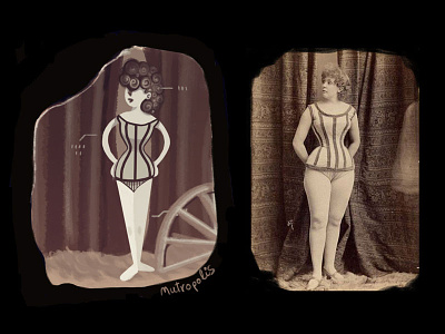 Curly hair and corset character corset curly game illustration old old photo
