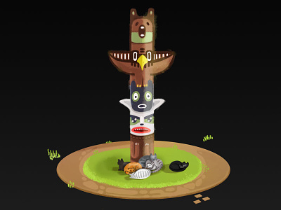 Sleeping cats under a totem art cat cats character game illustration sleeping totem