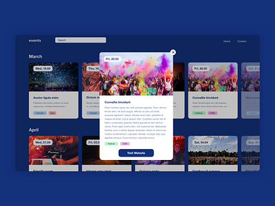 Daily UI – #016 Pop-Up / Overlay adobexd blue calendar cards design concert dailyui dailyui016 dailyuichallenge date event eventpage events festival overlay popup selection uidesign uiux webdesign website