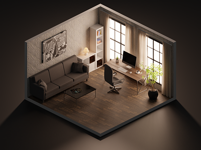 Minimal room 3d b3d blender blender3d colors design house illustration isometry minimal render room
