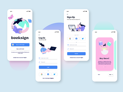 Booksign - Book Manager App app book colorful concept design graphic design interface landing manager minimal mobile mobileapp sign in sign up typography ui ui ux welcome