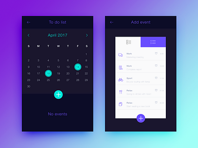 Dark - To Do List Interface app april daily ui dark event gradient graphic to do ui ux violet weather