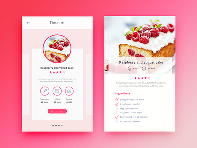 Cake Recipe App app cake colorful food interface pink recipe red simple ui user ux