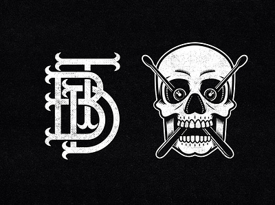 DRUM LOGO bold branding design drums drumstick drumsticks illustration illustrator kawaii monochrome monogram skull skull logo skullart skulls vector