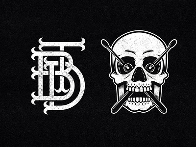 DRUM LOGO bold branding design drums drumstick drumsticks illustration illustrator kawaii monochrome monogram skull skull logo skullart skulls vector