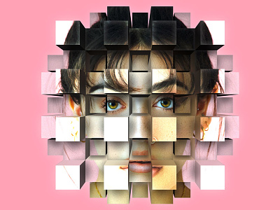 Cube Explode Photo Effect box bricks concept cube effect explode extrusion eyes face geometry girl mura mure perspective photo effect photoshop pink portrait smart object wall