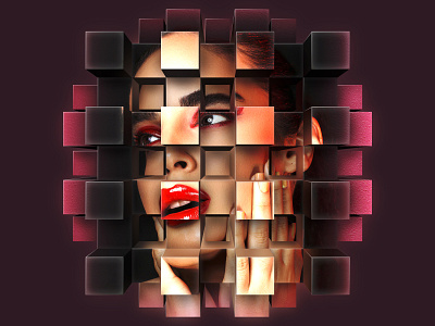 Cube Explode box cube cubes extrusion face graphic design graphic art illustration lips model mural perspective photoshop portrait vanishing point wallpaper