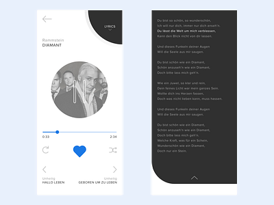 Music Player Concept app black blue clean concept dark german iphone like lyrics minimalism mobile music music app music player play player slider swipe white