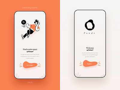 Pondr onboarding screens branding icon design illustration logo design meditation meditation app meditations mobile app thinking ui visual design