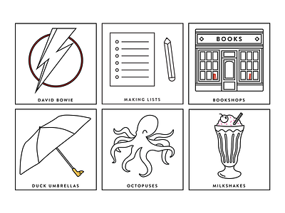 Favorite Things bookshops bowie favorite illustration line line drawing lists milkshakes octopus umbrellas
