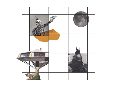 space grid collage concept digital drawing grid illustration line space space age