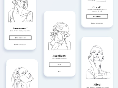 "Faces Sketches" app design app art design designs faces flat illustration illustration art ios media kit sketch sketches social social app ui ux vector web