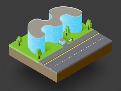 Isometric 'm' Building 3d city glass illustration isometric road vector