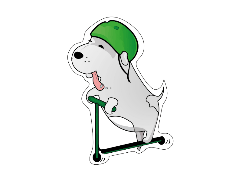 run_runnn beavers cartoon character dog helmet hurry kick scooter иллюстрация