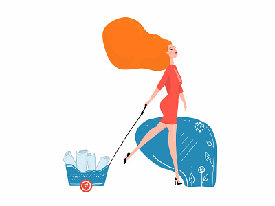 red 3 blue drawing dress heels illustration paper red redhead shoes trolley walk woman woman illustration