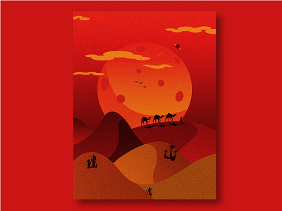 Desert camel desert illustration red and yellow