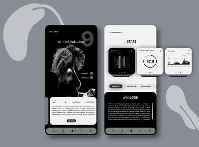 Sports App app black white data visualization design minimal mobile app play player serena williams sports stats tennis tennis player ui user experience user inteface ux