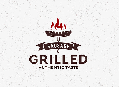 Sausage vintage logo design. barbecue beef business cooked delicious food grill grilled logo meat rustic sausage smoke tasty vintage