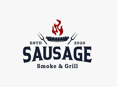 Sausage vintage logo design. barbecue grill logo meal meat rustic sausage vintage