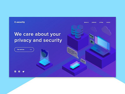 Cyber security landing page blue concept design gradient illustration isometric landing page purple security ui web