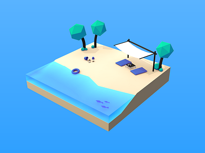 Peace Beach 3d 3d still beach bootcamp c4d chill cinema 4d learning low poly model noob render scene school of motion water