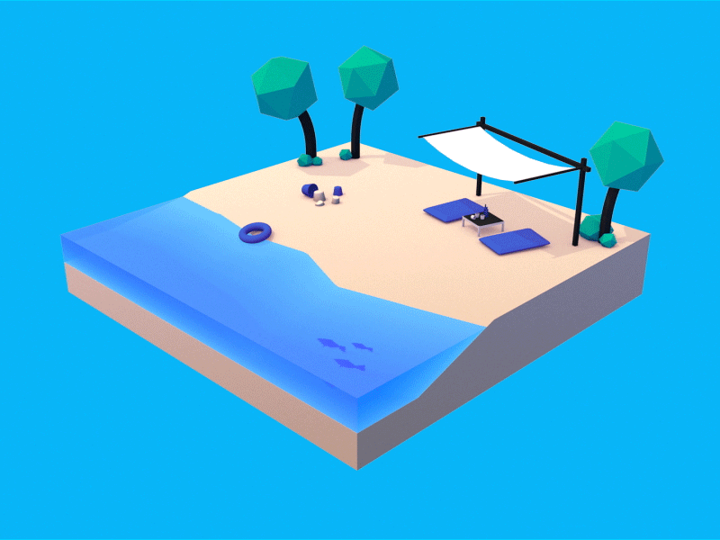 Wavy Peace Beach 3d 3d animation after effects animation beach c4d cinema 4d loop low poly motion graphics peaceful scene wave