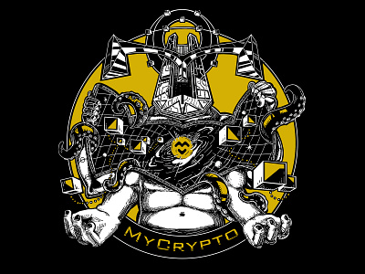 Cryptocurrency Illustration art direction character creation cryptocurrency etching graphic design guardian illustration photoshop illustration tshirt design wacom