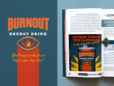 Burnout Energy Drink Logo and Ad advertising art direction awake energy drink eye fire graphic design guidebook handbook illustration logo logo design tagline