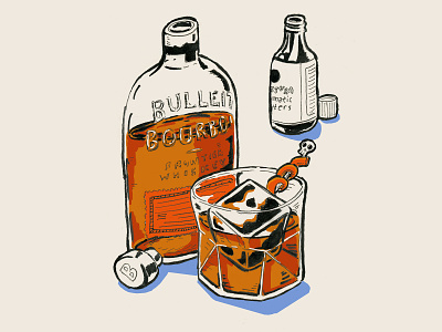Old Fashioned Cocktail Illustration bitters bourbon cocktail illustration rocks skull whiskey