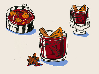 Mulled Wine Illustration cinnamon cocktail illustration mulled wine oranges penandink wine