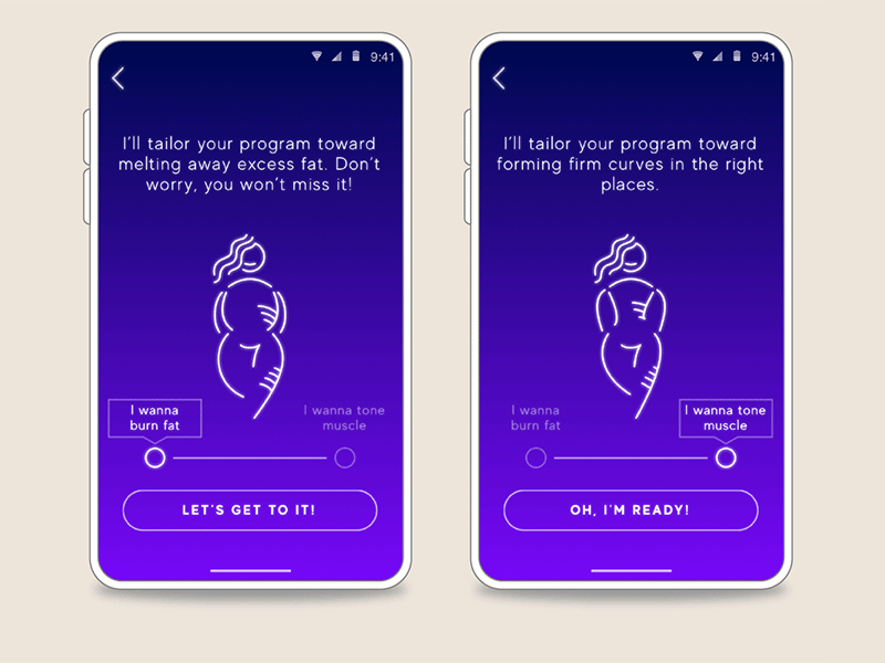 Pocket Coach App Female Goals UI app design fitness app illustration ui ux ui design