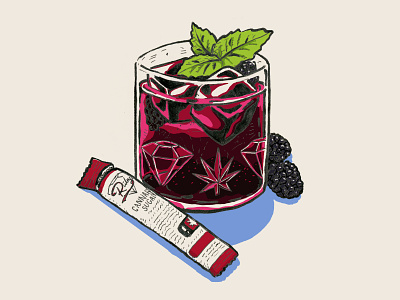 Cannabis Blackberry Mint Cocktail Illustration adobe photoshop blackberry cannabis cannabis branding cocktail illustration infused sugar mint pen and ink