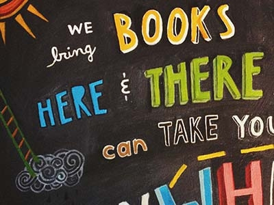 Book mobile acrylic books chalk lettering travel