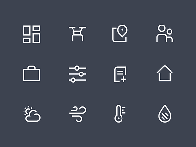Line Icons dashboard documents drones filter home humidity icons linework maps people resources sunny temperature weather wind