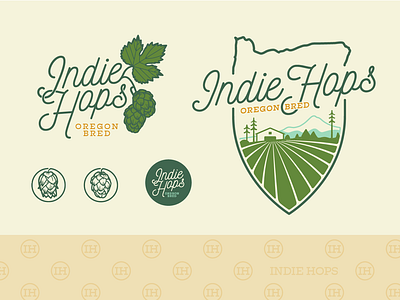 Indie Hops : brand identity badge beer brand brand identity farm farm logo hops icon logo oregon script vector