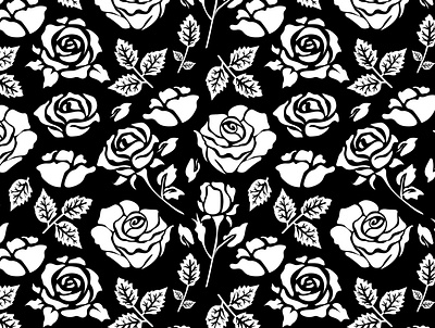 White Rose black and white bloom blossom botanical dark flowers graphic design modern monochromatic nature pattern repeating roses seamless simple stamp two color white roses