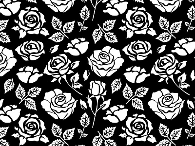 White Rose black and white bloom blossom botanical dark flowers graphic design modern monochromatic nature pattern repeating roses seamless simple stamp two color white roses
