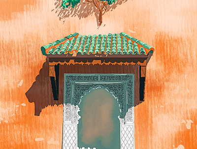 Mughul Entrance architecture beautiful bohemian boho botanical chic coral door entry indian llustration moroccan nature plants roof scenic summer travel treei vintage