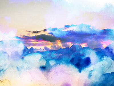 Dreamy Nature adventure blue bold clouds cloudy colorful landscape mountain nature sky travel watercolor wildlife