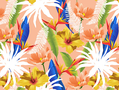 Expression and Purity banana leaves bird of paradise blossom blush bohemian boho botanical colorful eclectic floral forest garden graphic design jungle palm pattern seamless tropical vibrant vintage