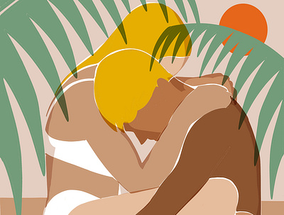 Cuddle All Day abstract bohemian boho couple cuddle eclectic emotions empower human jungle love minimal modern nature plants simple soul mates tropical